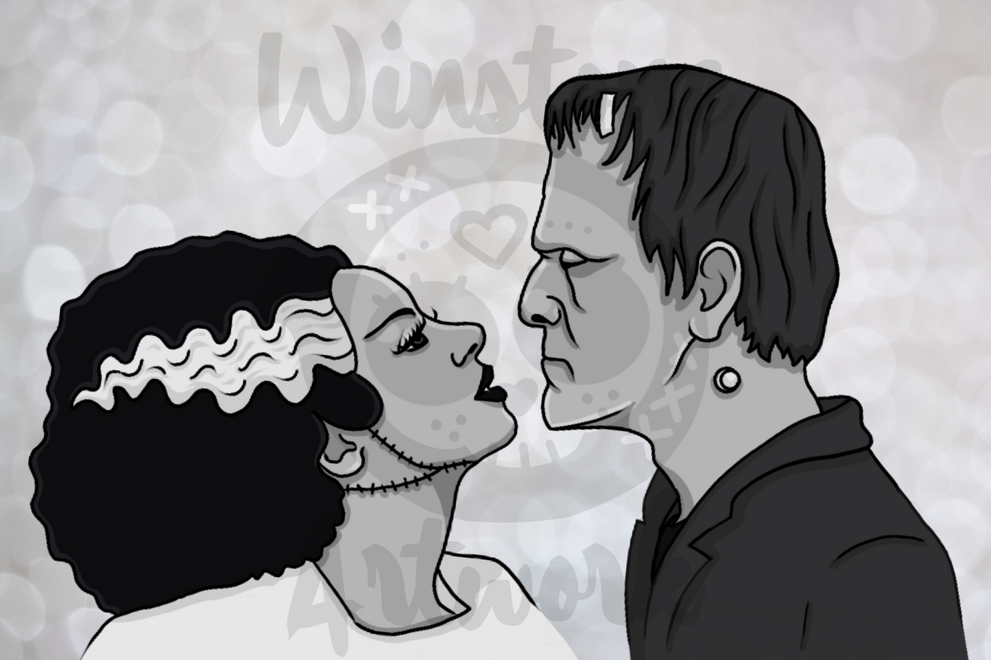 Frankestein's Monster and The Bride Of Frankenstein - 4x6 Postcard Print