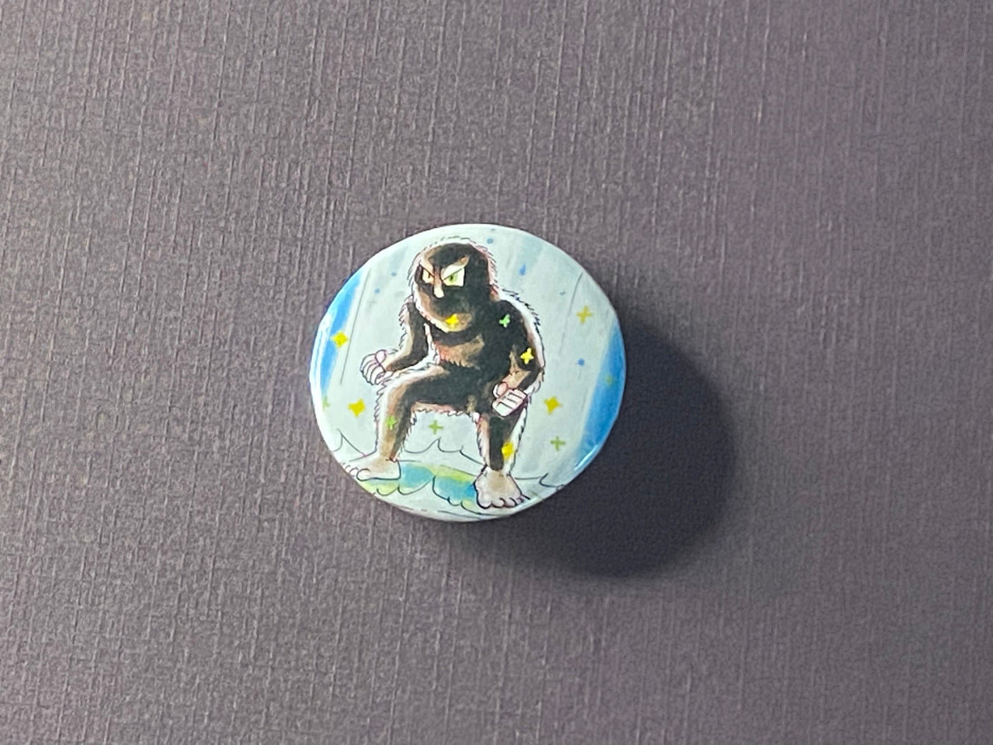 Power Up Blue Bigfoot - Upcycled MetaZoo Card Button Pin